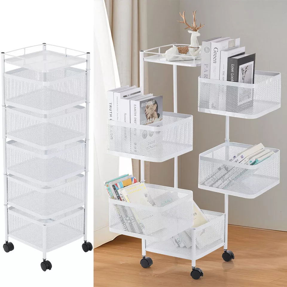 6-Tier Rotating Kitchen Storage Trolley | Mobile Vegetable Utility Rack