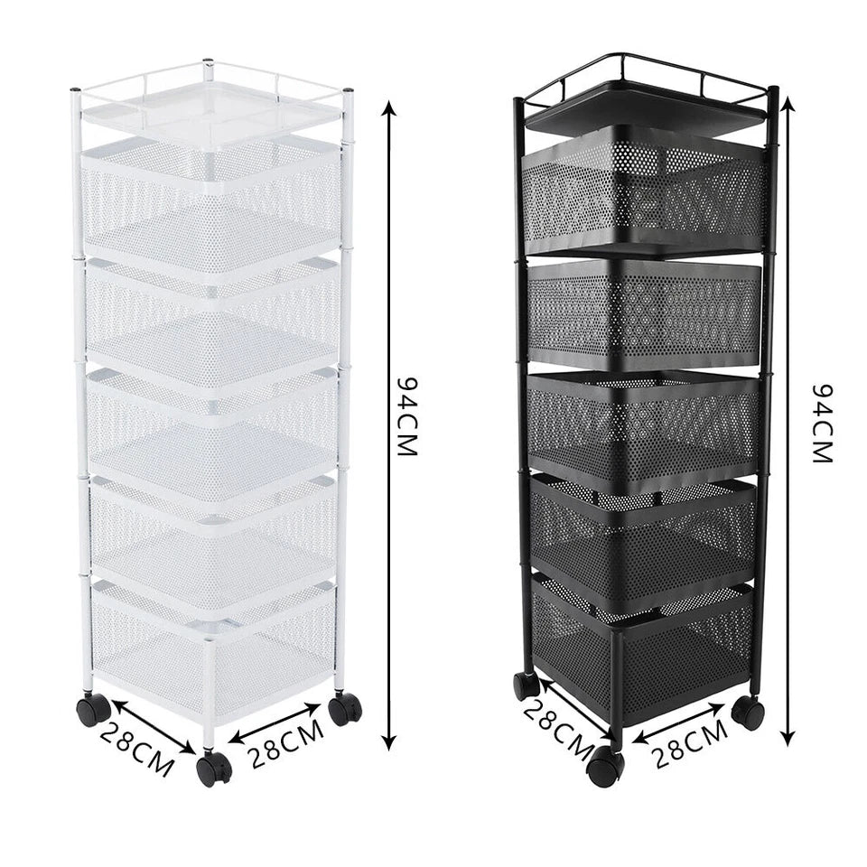 6-Tier Rotating Kitchen Storage Trolley | Mobile Vegetable Utility Rack