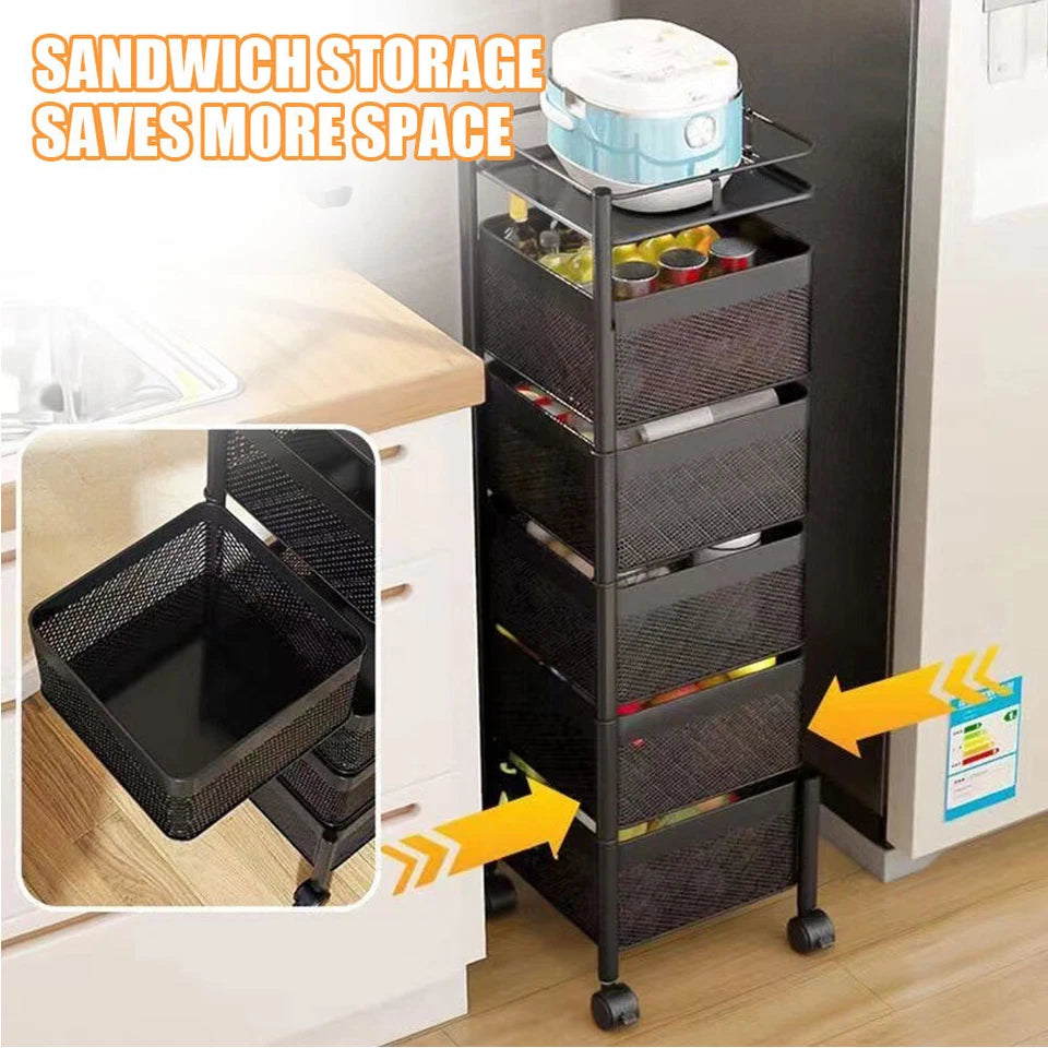 6-Tier Rotating Kitchen Storage Trolley | Mobile Vegetable Utility Rack