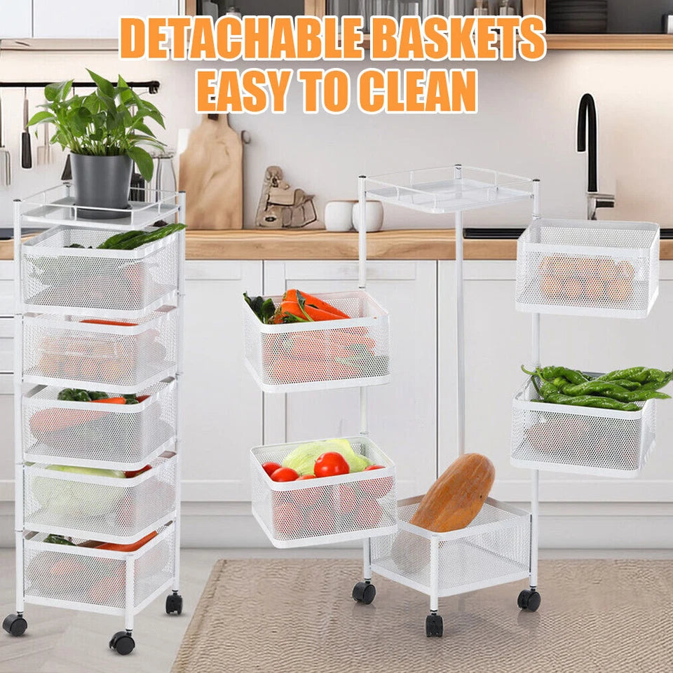 6-Tier Rotating Kitchen Storage Trolley | Mobile Vegetable Utility Rack