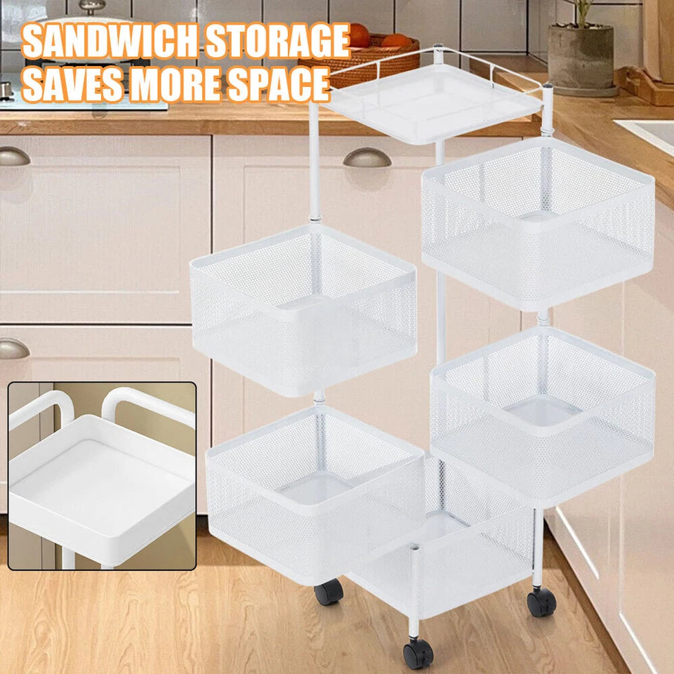 6-Tier Rotating Kitchen Storage Trolley | Mobile Vegetable Utility Rack