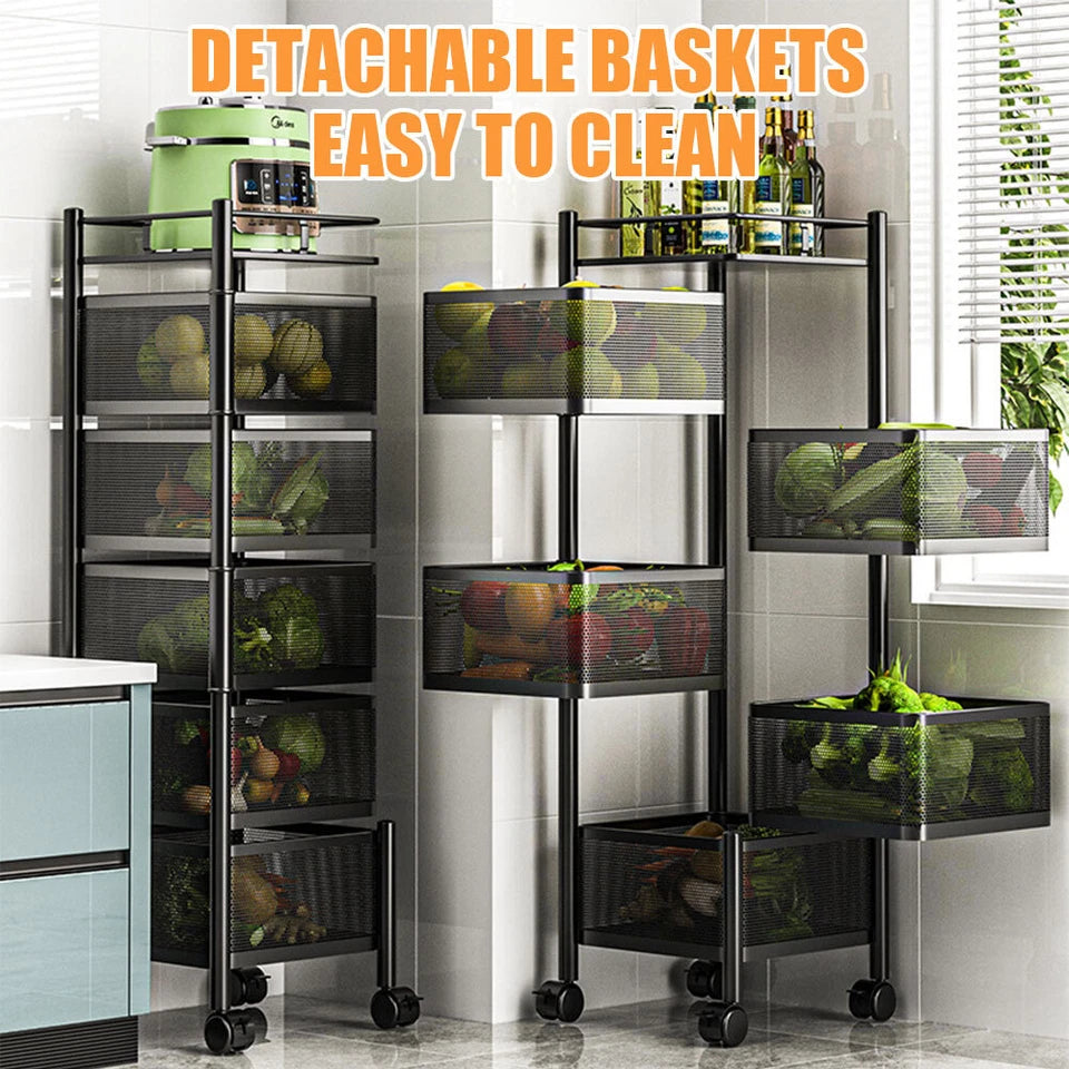 6-Tier Rotating Kitchen Storage Trolley | Mobile Vegetable Utility Rack