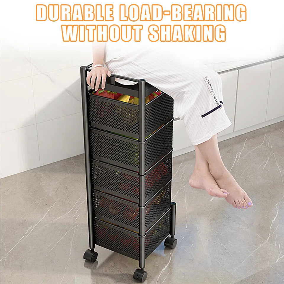 6-Tier Rotating Kitchen Storage Trolley | Mobile Vegetable Utility Rack