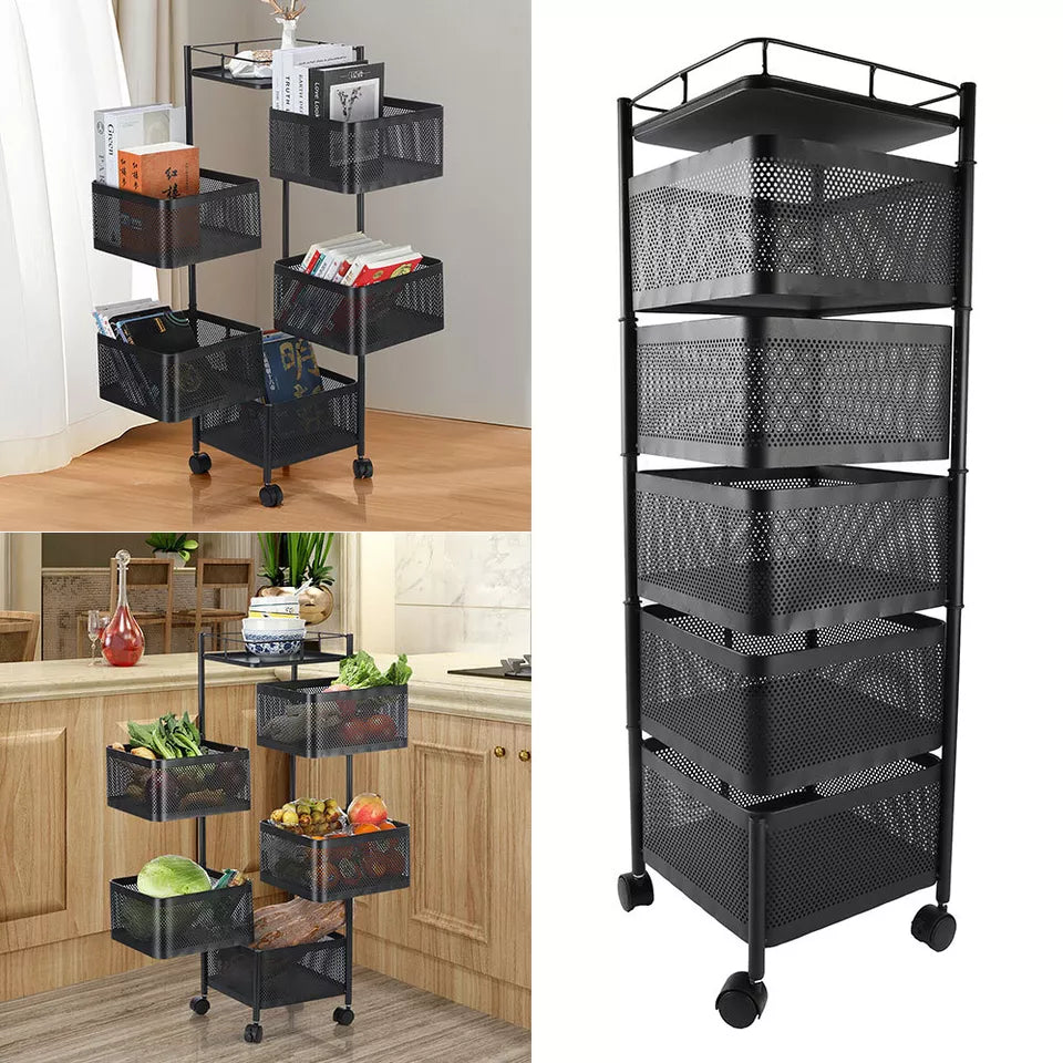 6-Tier Rotating Kitchen Storage Trolley | Mobile Vegetable Utility Rack