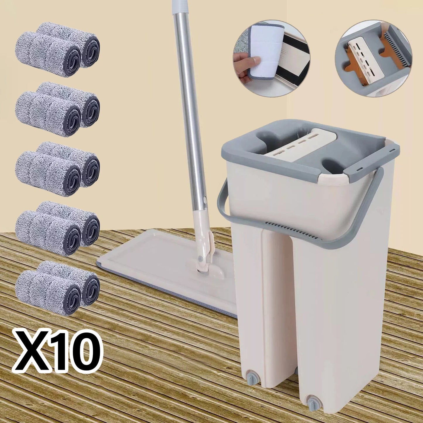 360° Flat Squeeze Mop & Bucket Set | Multi-Functional with 10 Pads