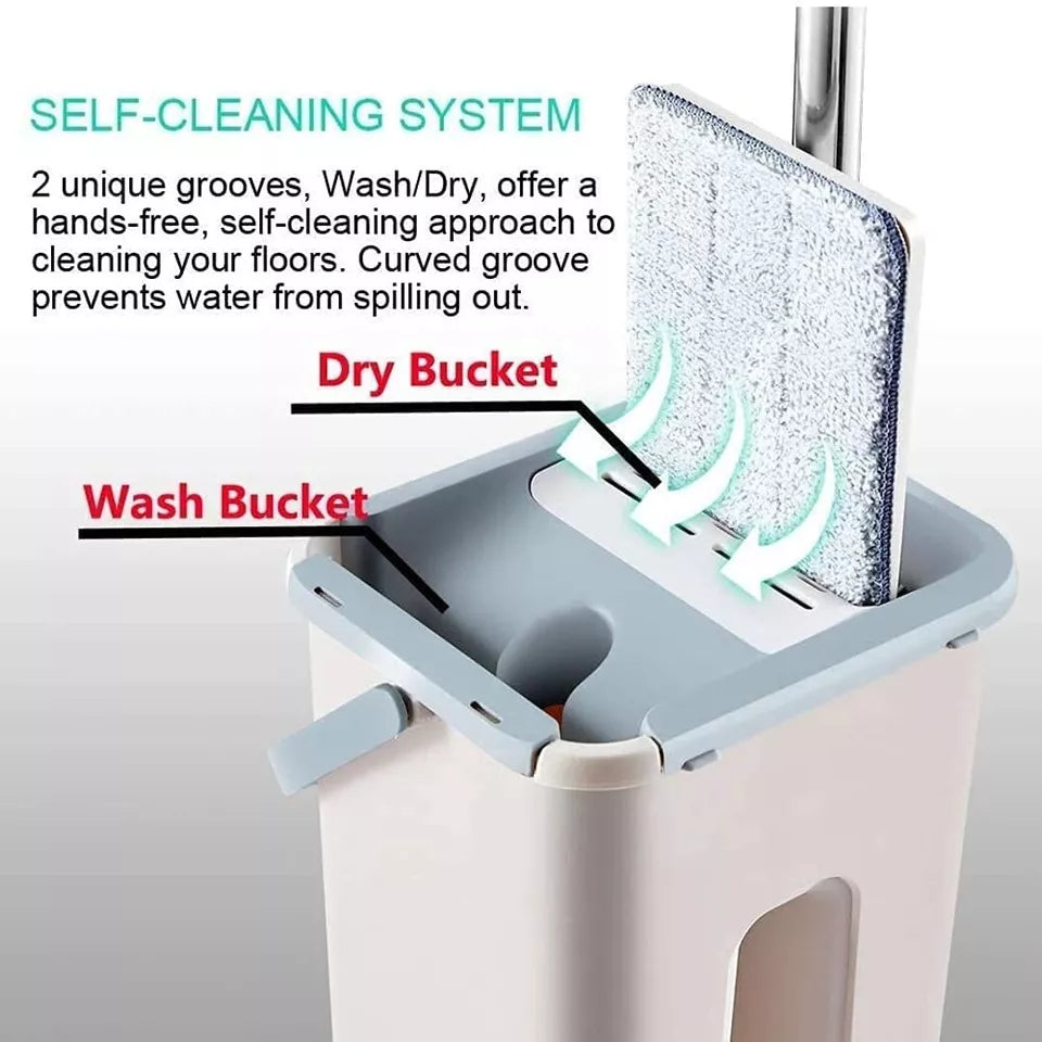 360° Flat Squeeze Mop & Bucket Set | Multi-Functional with 10 Pads