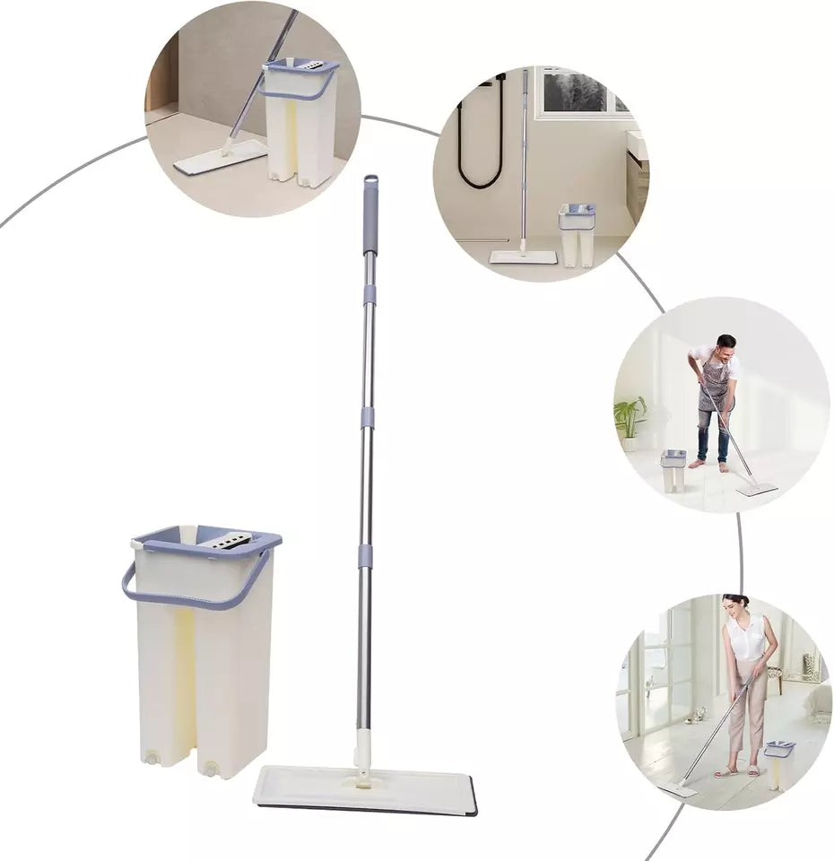 360° Flat Squeeze Mop & Bucket Set | Multi-Functional with 10 Pads
