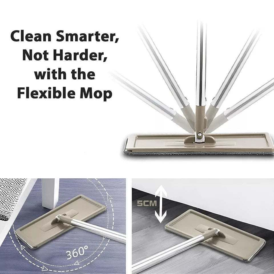 360° Flat Squeeze Mop & Bucket Set | Multi-Functional with 10 Pads