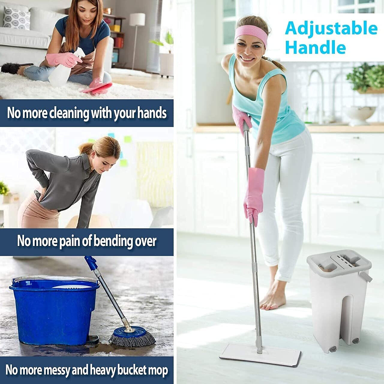 360° Flat Squeeze Mop & Bucket Set | Multi-Functional with 10 Pads