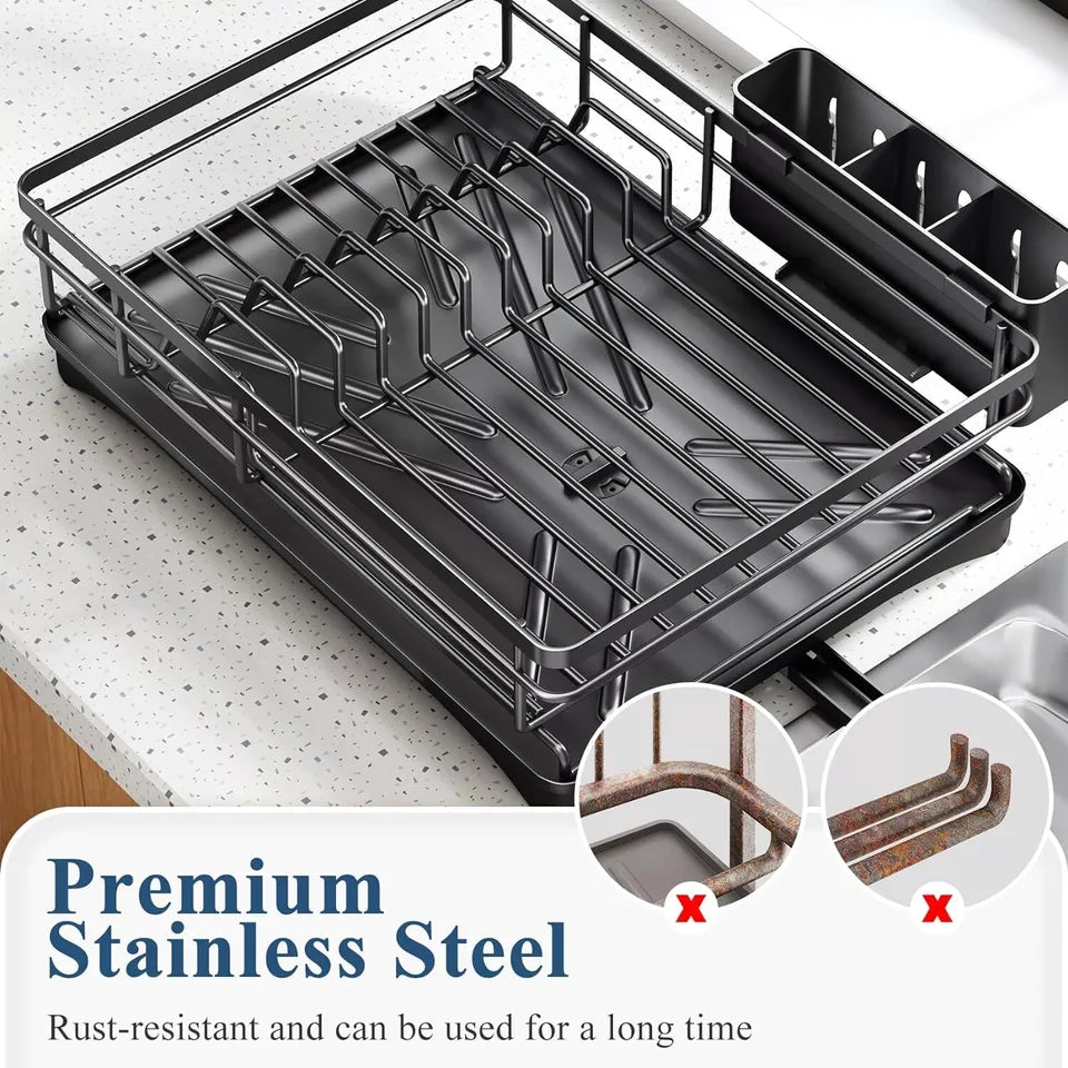 Kitchen Dish Drainer Rack | Sink Drying Rack with 360° Drip Tray