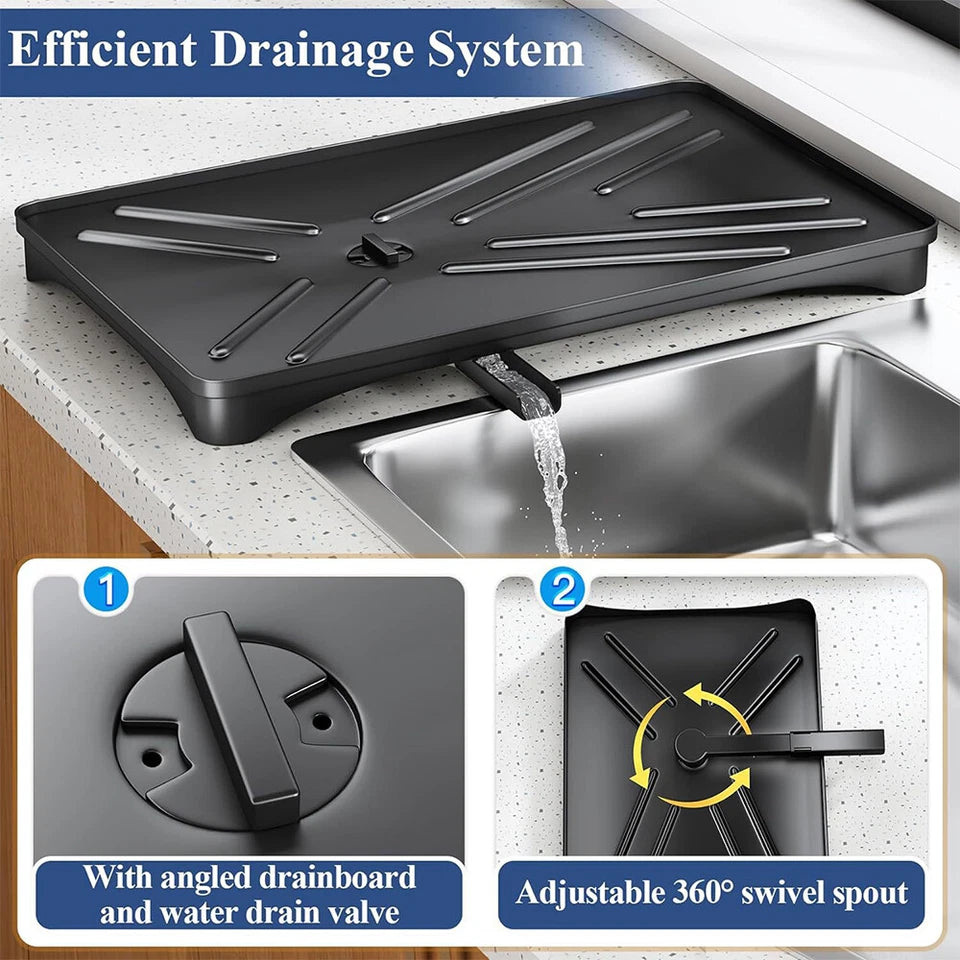 Kitchen Dish Drainer Rack | Sink Drying Rack with 360° Drip Tray