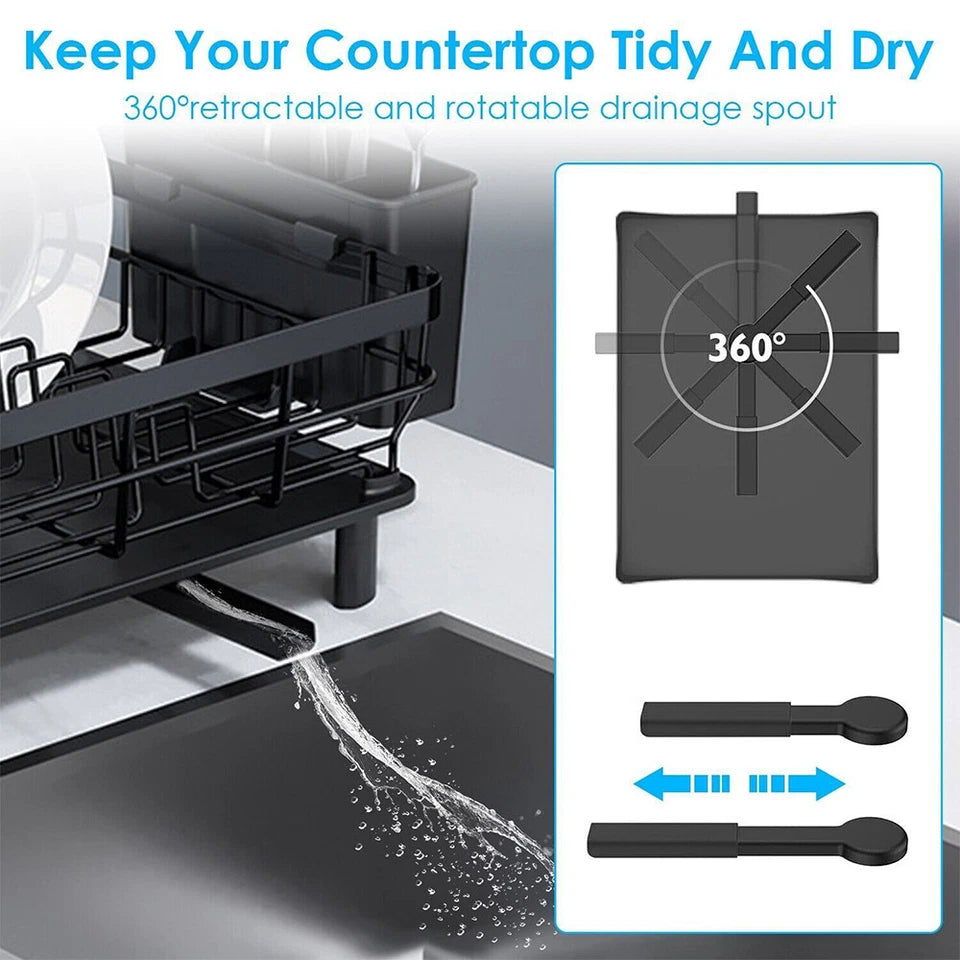 Kitchen Dish Drainer Rack | Sink Drying Rack with 360° Drip Tray