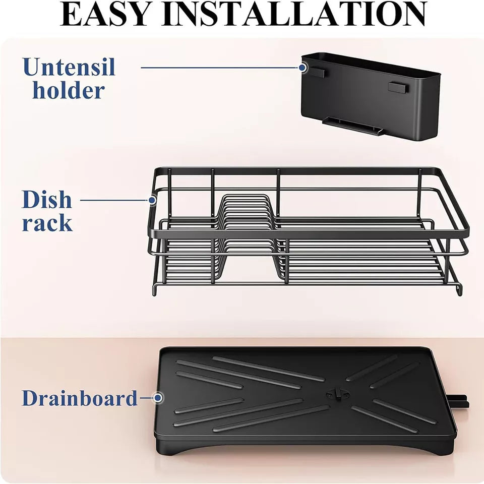 Kitchen Dish Drainer Rack | Sink Drying Rack with 360° Drip Tray