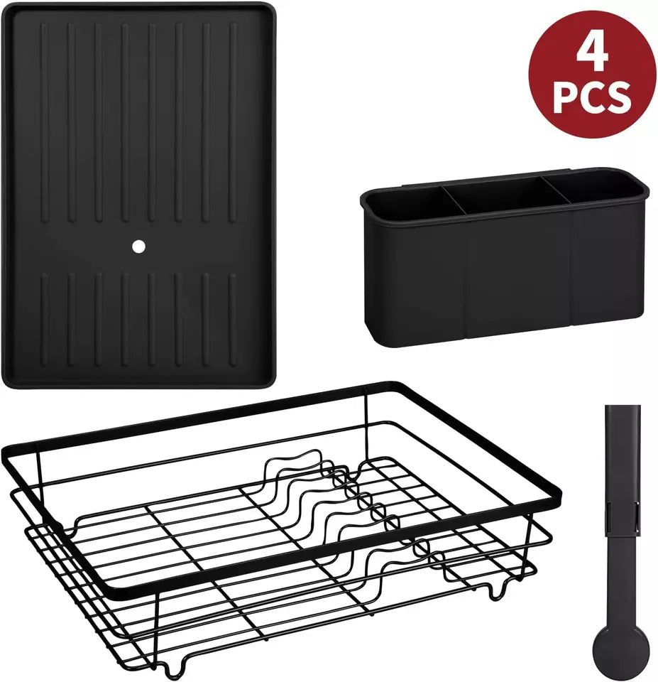 Kitchen Dish Drainer Rack | Sink Drying Rack with 360° Drip Tray