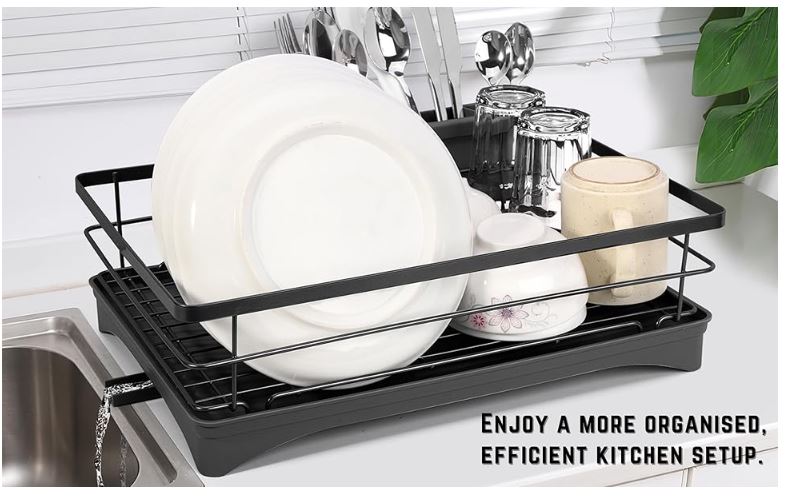 Kitchen Dish Drainer Rack | Sink Drying Rack with 360° Drip Tray