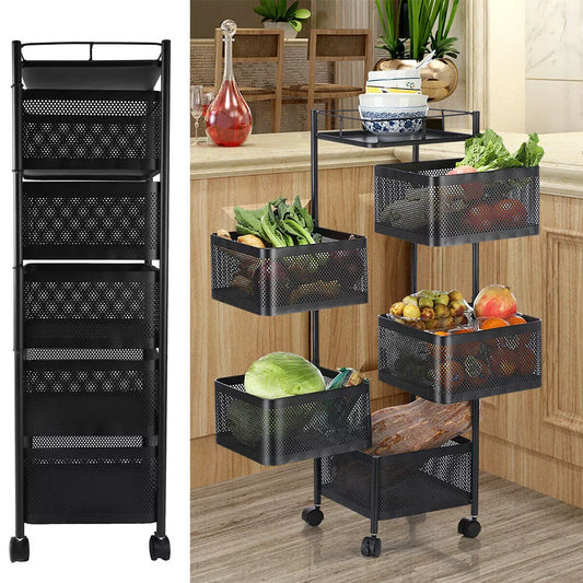 6-Tier Rotating Kitchen Storage Trolley | Mobile Vegetable Utility Rack