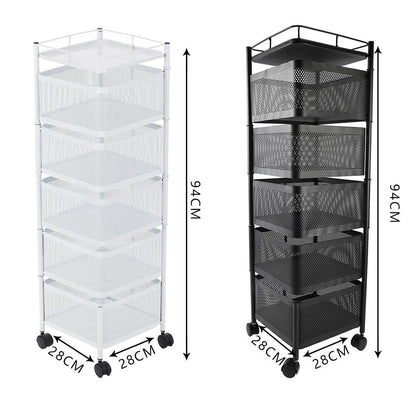 6-Tier Rotating Kitchen Storage Trolley | Mobile Vegetable Utility Rack