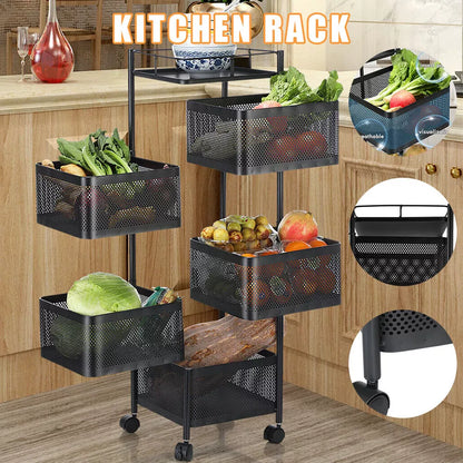 6-Tier Rotating Kitchen Storage Trolley | Mobile Vegetable Utility Rack