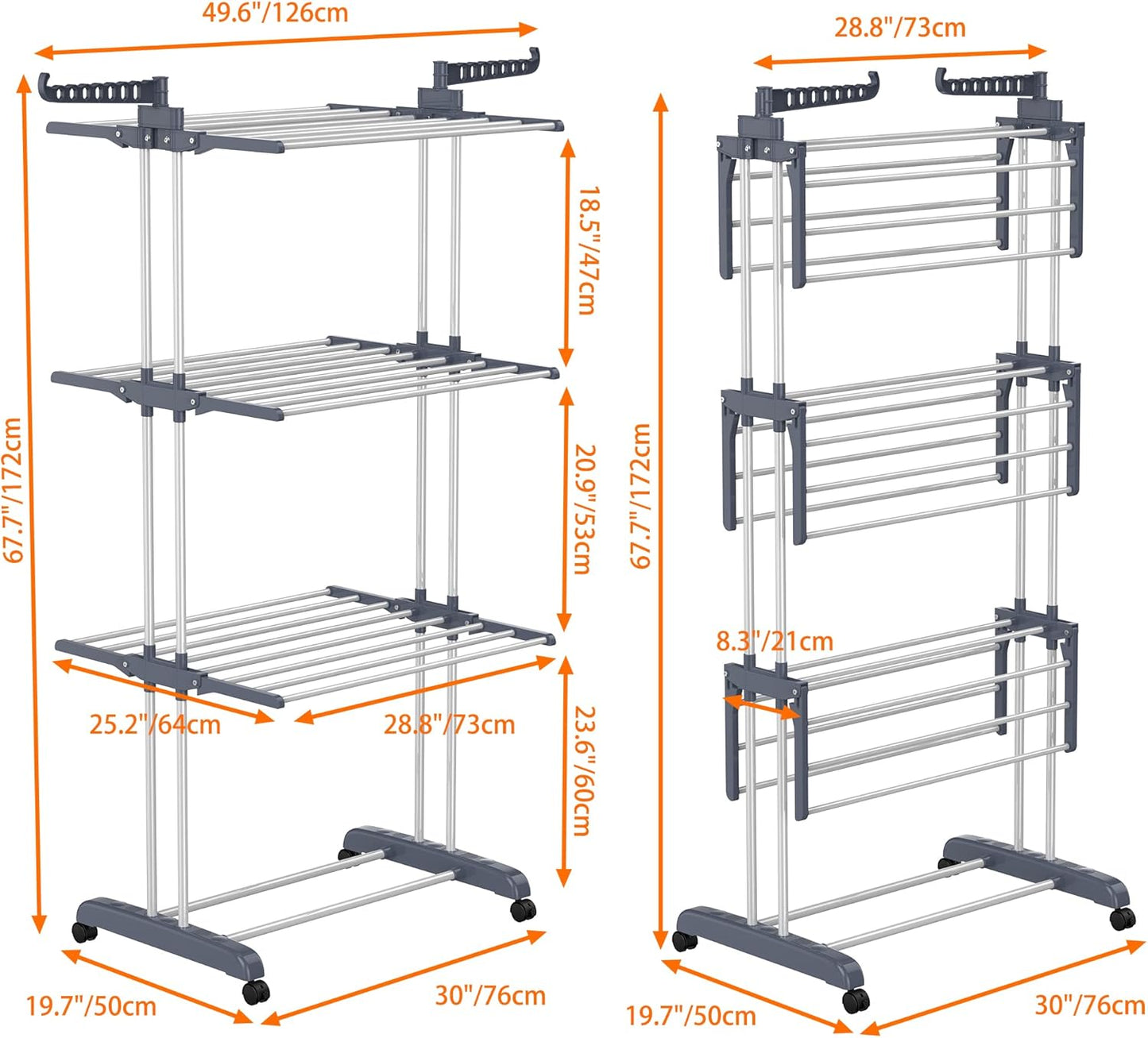 Airer Clothes Drying Rack,4-Tier Foldable Clothes Hanger Adjustable Large Stainless Steel Garment Laundry Racks for Indoor Outdoor