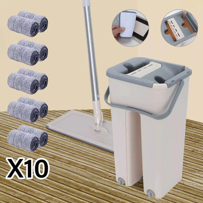 360° Flat Squeeze Mop & Bucket Set | Multi-Functional with 10 Pads