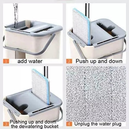 360° Flat Squeeze Mop & Bucket Set | Multi-Functional with 10 Pads