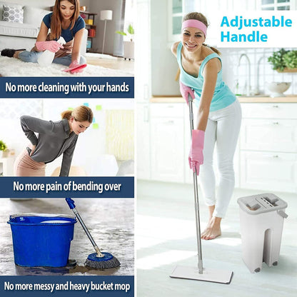 360° Flat Squeeze Mop & Bucket Set | Multi-Functional with 10 Pads