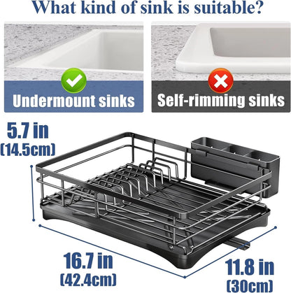 Kitchen Dish Drainer Rack | Sink Drying Rack with 360° Drip Tray