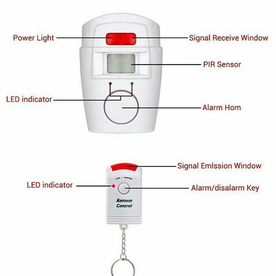 Wireless PIR Motion Sensor Alarm | Includes 2 Remote Controls
