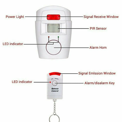 Wireless PIR Motion Sensor Alarm | Includes 2 Remote Controls