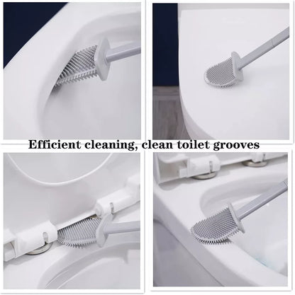 Silicone Toilet Brush & Holder Set | Bathroom Cleaning Brush